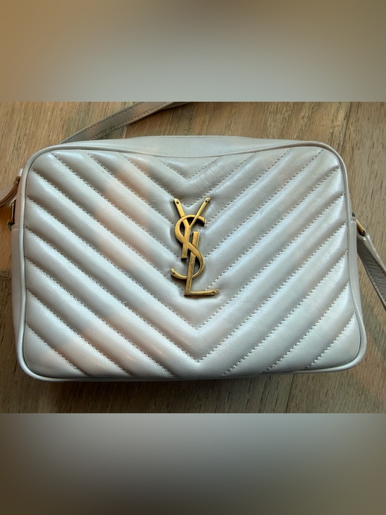 Saint Laurent Handbags - Saint Laurent Cream Quilted Chevron Lou Crossbody with Gold YSL Hardware
